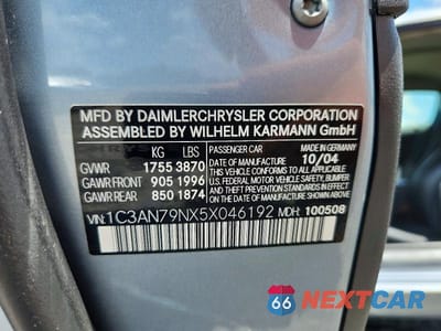 Zdjęcie 12 z 12 samochodu: 2005 CHRYSLER CROSSFIRE SRT-6 VIN:1C3AN79NX5X046192 - miniatura