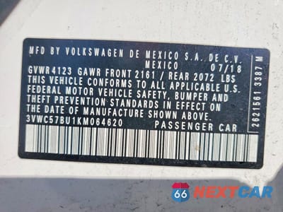 Zdjęcie 13 z 13 samochodu: 2019 VOLKSWAGEN JETTA S VIN:3VWC57BU1KM064620 - miniatura