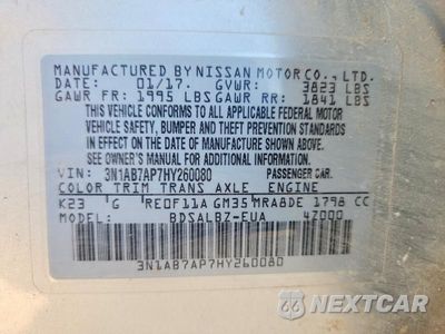 Zdjęcie 12 z 12 samochodu: 2017 NISSAN SENTRA S VIN:3N1AB7AP7HY260080 - miniatura