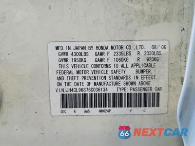 Zdjęcie 12 z 12 samochodu: 2006 ACURA TSX VIN:JH4CL96876C036134 - miniatura