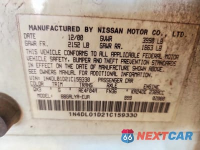 Zdjęcie 12 z 12 samochodu: 2001 NISSAN ALTIMA XE VIN:1N4DL01D21C159330 - miniatura