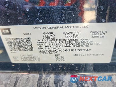 Zdjęcie 13 z 13 samochodu: 2018 GMC YUKON DENALI VIN:1GKS2CKJ6JR152747 - miniatura