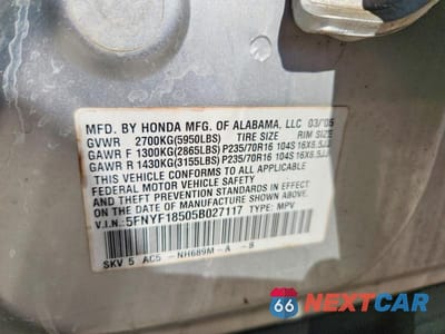 Zdjęcie 12 z 12 samochodu: 2005 HONDA PILOT EXL VIN:5FNYF18505B027117 - miniatura