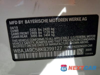 Zdjęcie 12 z 12 samochodu: 2019 BMW 530E VIN:WBAJA9C58KB399127 - miniatura
