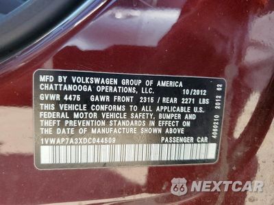Zdjęcie 12 z 12 samochodu: 2013 VOLKSWAGEN PASSAT S VIN:1VWAP7A3XDC044509 - miniatura