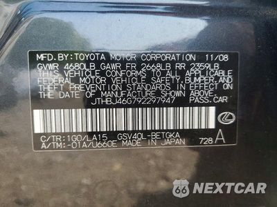 Zdjęcie 12 z 12 samochodu: 2009 LEXUS ES 350 VIN:JTHBJ46G792297947 - miniatura