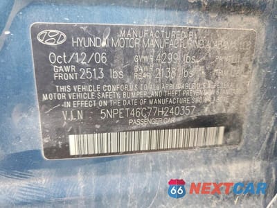 Zdjęcie 12 z 12 samochodu: 2007 HYUNDAI SONATA GLS VIN:5NPET46C77H240357 - miniatura