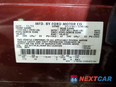 Zdjęcie 13 z 13 samochodu: 2015 FORD EDGE SEL VIN:2FMTK4J94FBC22698 - miniatura