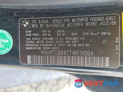 Zdjęcie 13 z 13 samochodu: 2007 BMW X3 3.0SI VIN:WBXPC93477WF11064 - miniatura