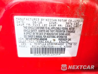 Zdjęcie 12 z 12 samochodu: 2019 NISSAN SENTRA SV VIN:3N1AB7AP5KL604249 - miniatura