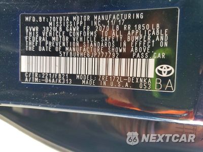 Zdjęcie 12 z 12 samochodu: 2018 TOYOTA COROLLA LE VIN:5YFBURHE6JP777792 - miniatura