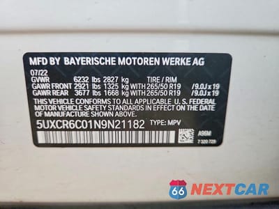 Zdjęcie 12 z 12 samochodu: 2022 BMW X5 XDRIVE40I VIN:5UXCR6C01N9N21182 - miniatura