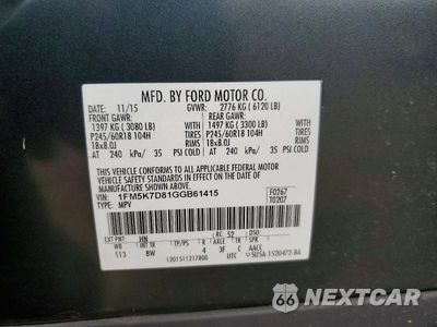 Zdjęcie 13 z 13 samochodu: 2016 FORD EXPLORER XLT VIN:1FM5K7D81GGB61415 - miniatura