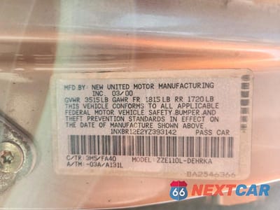 Zdjęcie 12 z 12 samochodu: 2000 TOYOTA COROLLA VE VIN:1NXBR12E2YZ393142 - miniatura
