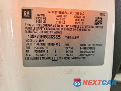 Zdjęcie 13 z 13 samochodu: 2012 CHEVROLET TRAVERSE LT VIN:1GNKVGED9CJ327825 - miniatura