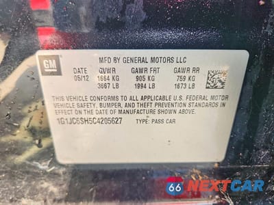 Zdjęcie 12 z 12 samochodu: 2012 CHEVROLET SONIC LT VIN:1G1JC6SH5C4205627 - miniatura