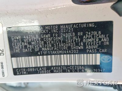 Zdjęcie 13 z 13 samochodu: 2021 TOYOTA CAMRY XLE VIN:4T1F11AK6MU444202 - miniatura