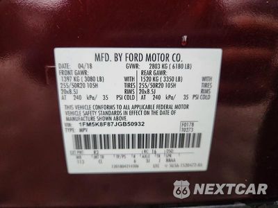 Zdjęcie 13 z 13 samochodu: 2018 FORD EXPLORER LIMITED VIN:1FM5K8F87JGB50932 - miniatura