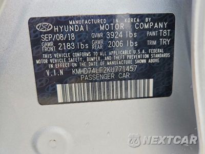 Zdjęcie 12 z 12 samochodu: 2019 HYUNDAI ELANTRA SE VIN:KMHD74LF2KU771457 - miniatura