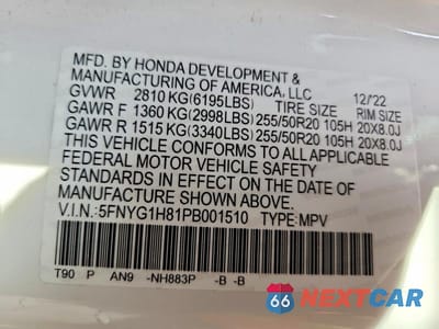 Zdjęcie 14 z 14 samochodu: 2023 HONDA PILOT ELITE VIN:5FNYG1H81PB001510 - miniatura