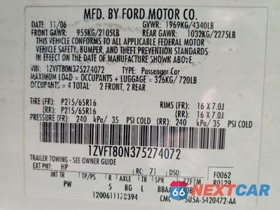 Zdjęcie 12 z 12 samochodu: 2007 FORD MUSTANG VIN:1ZVFT80N375274072 - miniatura