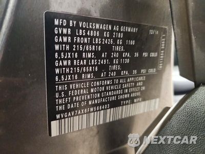 Zdjęcie 12 z 12 samochodu: 2015 VOLKSWAGEN TIGUAN S VIN:WVGAV7AX6FW566403 - miniatura