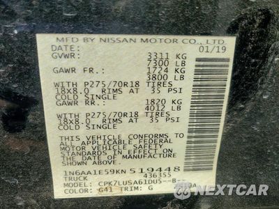 Zdjęcie 13 z 13 samochodu: 2019 NISSAN TITAN PRO-4X VIN:1N6AA1E59KN519448 - miniatura