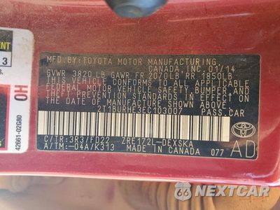 Zdjęcie 13 z 13 samochodu: 2014 TOYOTA COROLLA S PLUS VIN:2T1BURHE3EC103007 - miniatura