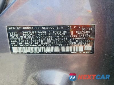 Zdjęcie 13 z 13 samochodu: 2019 HONDA FIT LX VIN:3HGGK5H44KM730119 - miniatura