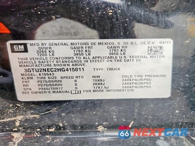 Zdjęcie 12 z 12 samochodu: 2017 GMC SIERRA K1500 SLT VIN:3GTU2NEC2HG415811 - miniatura