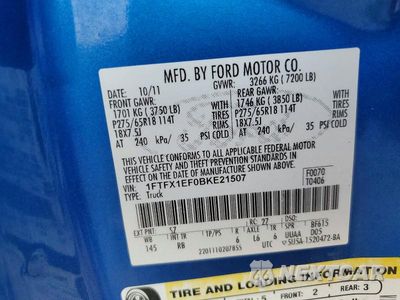 Zdjęcie 12 z 12 samochodu: 2011 FORD F150 SUPER CAB VIN:1FTFX1EF0BKE21507 - miniatura