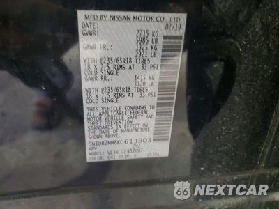 Zdjęcie 13 z 13 samochodu: 2019 NISSAN PATHFINDER SL VIN:5N1DR2MM8KC613903 - miniatura