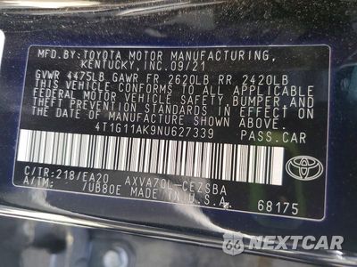 Zdjęcie 12 z 12 samochodu: 2022 TOYOTA CAMRY SE VIN:4T1G11AK9NU627339 - miniatura