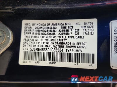 Zdjęcie 13 z 13 samochodu: 2009 HONDA CR-V LX VIN:5J6RE48369L035534 - miniatura