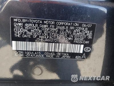 Zdjęcie 12 z 12 samochodu: 2007 LEXUS ES 350 VIN:JTHBJ46G272143692 - miniatura