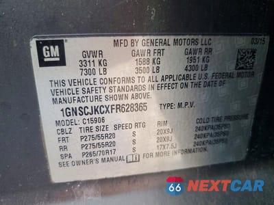 Zdjęcie 13 z 13 samochodu: 2015 CHEVROLET SUBURBAN C1500 LT VIN:1GNSCJKCXFR628365 - miniatura