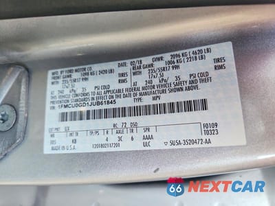 Zdjęcie 13 z 13 samochodu: 2018 FORD ESCAPE SE VIN:1FMCU0GD1JUB61845 - miniatura