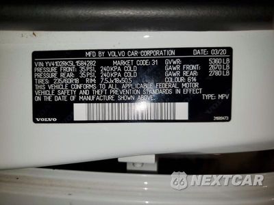 Zdjęcie 13 z 13 samochodu: 2020 VOLVO XC60 T5 MOMENTUM VIN:YV4102RK5L1584282 - miniatura