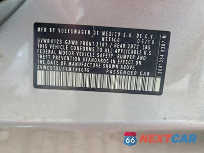 Zdjęcie 12 z 12 samochodu: 2019 VOLKSWAGEN JETTA S VIN:3VWC57BU8KM199075 - miniatura