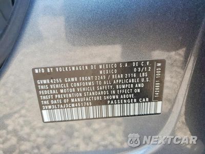 Zdjęcie 12 z 12 samochodu: 2012 VOLKSWAGEN JETTA TDI VIN:3VW3L7AJ3CM451765 - miniatura