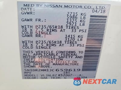 Zdjęcie 14 z 14 samochodu: 2018 NISSAN PATHFINDER S VIN:5N1DR2MM1JC659619 - miniatura