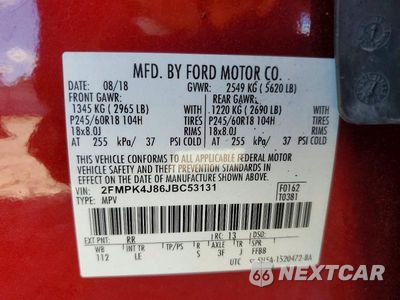 Zdjęcie 13 z 13 samochodu: 2018 FORD EDGE SEL VIN:2FMPK4J86JBC53131 - miniatura