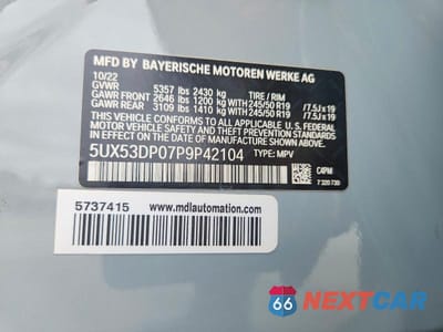 Zdjęcie 13 z 13 samochodu: 2023 BMW X3 XDRIVE30I VIN:5UX53DP07P9P42104 - miniatura