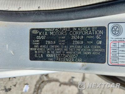 Zdjęcie 12 z 12 samochodu: 2007 KIA SPECTRA LX VIN:KNAFE121775450357 - miniatura