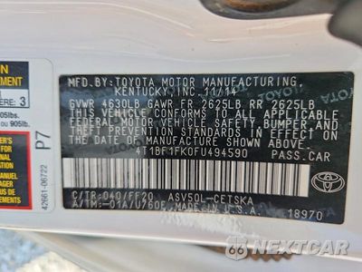 Zdjęcie 12 z 12 samochodu: 2015 TOYOTA CAMRY SE VIN:4T1BF1FK0FU494590 - miniatura
