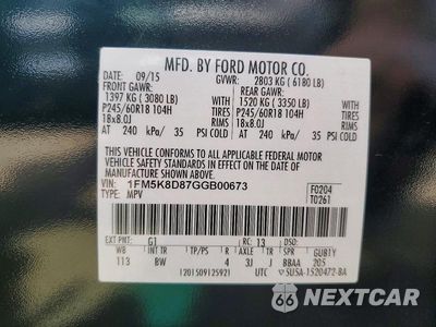 Zdjęcie 14 z 14 samochodu: 2016 FORD EXPLORER XLT VIN:1FM5K8D87GGB00673 - miniatura