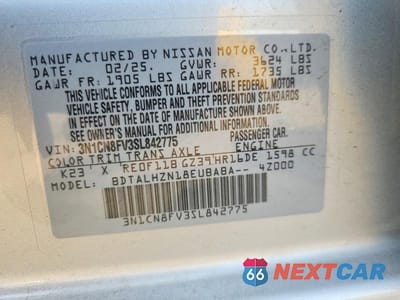 Zdjęcie 12 z 12 samochodu: 2025 NISSAN VERSA SR VIN:3N1CN8FV3SL842775 - miniatura