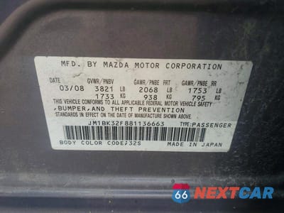 Zdjęcie 12 z 12 samochodu: 2008 MAZDA 3 I VIN:JM1BK32F881136663 - miniatura