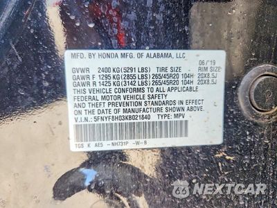 Zdjęcie 13 z 13 samochodu: 2019 HONDA PASSPORT ELITE VIN:5FNYF8H03KB021840 - miniatura