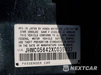 Zdjęcie 12 z 12 samochodu: 1999 HONDA ACCORD LX VIN:JHMCG5642XC035937 - miniatura